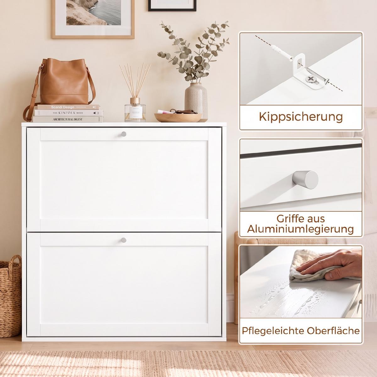 SCHUHSCHRANK MDF Weiß - Weiß, Holzwerkstoff/Metall (20/84/80cm) - HOMCOM