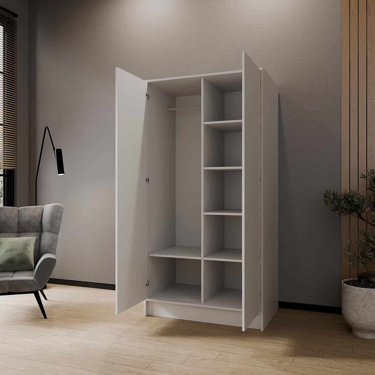 DREHTÜRENSCHRANK Gava mit zwei, glatten Türen, Weiß - Weiß, Holzwerkstoff (100/200/51cm) - Beautysofa