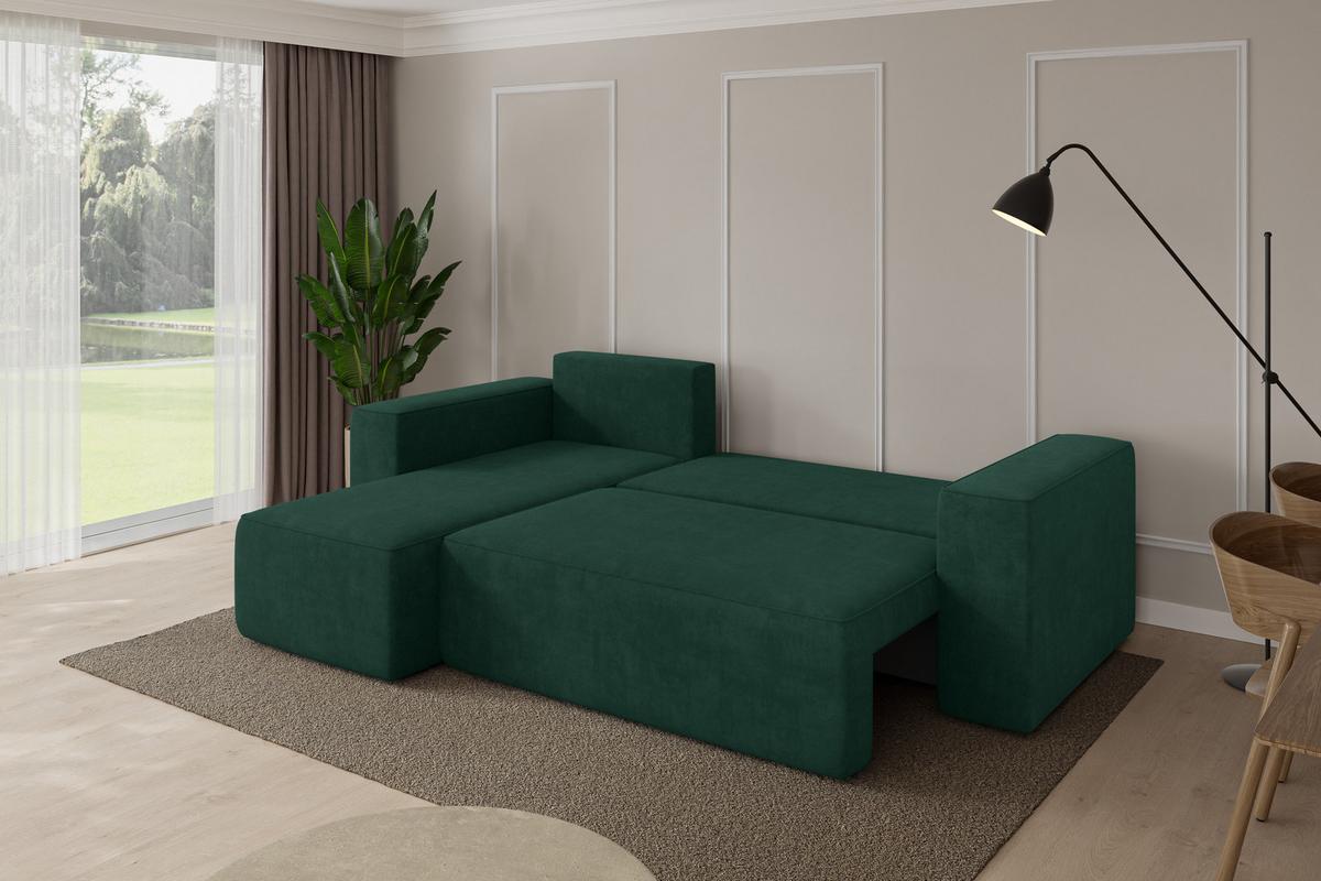 ECKSOFA mit Schlaffunktion Ottomane Links SENO-L 249x139x85 Grün Velours - Schwarz/Grün, Holzwerkstoff/Kunststoff (249/139cm) - ALTDECOR