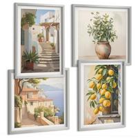 BILDER SET 4er Set - 50x50 cm & 40x60 cm Silberner Rahmen - Zitronenblumen im Topf, Straßen - Silberfarben, Kunststoff (50/50cm) - TULUP