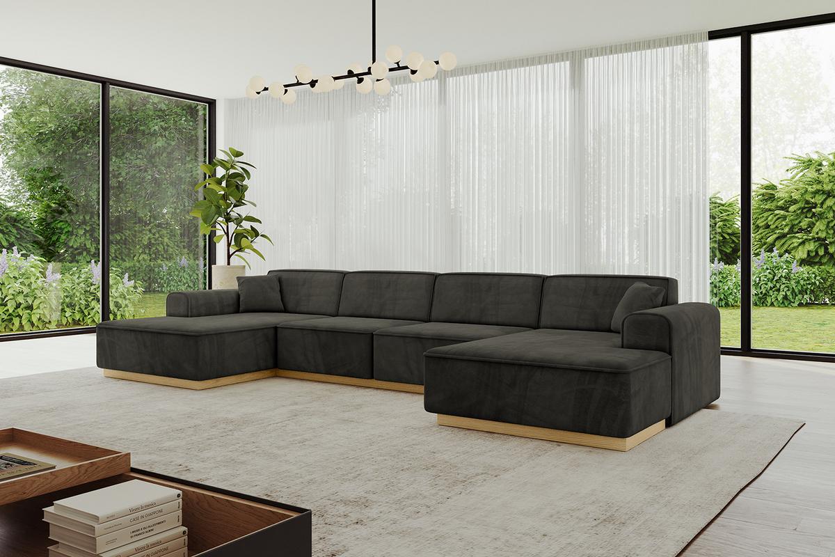 WOHNLANDSCHAFT IREA-U2-v2 - 386x165x80 cm Schwarz - Schwarz, Holzwerkstoff/Textil (386/80/165cm) - ALTDECOR