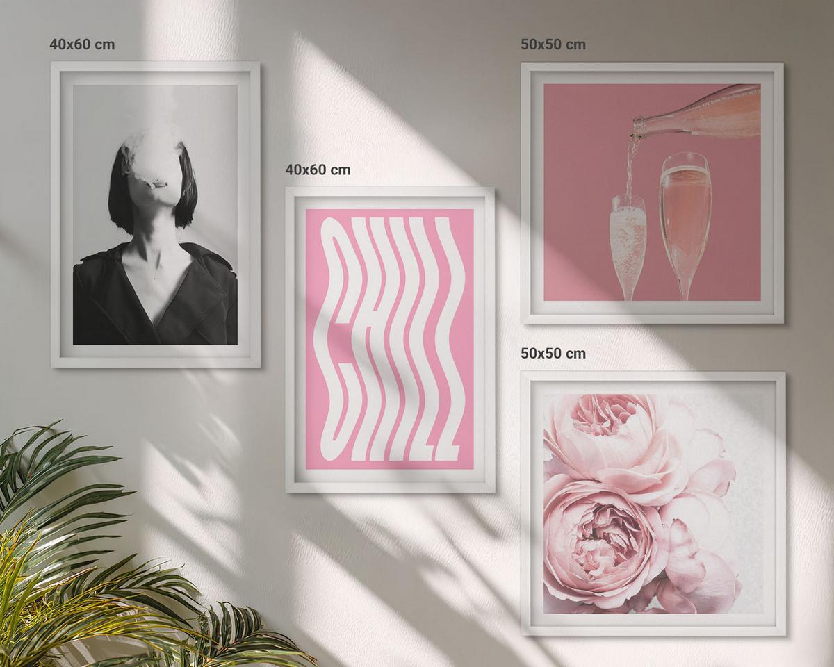 BILDER SET 4er Set - 50x50 cm & 40x60 cm Weißer Rahmen - Stilvolles Porträt mit Champagner - Weiß, Kunststoff (50/50cm) - TULUP