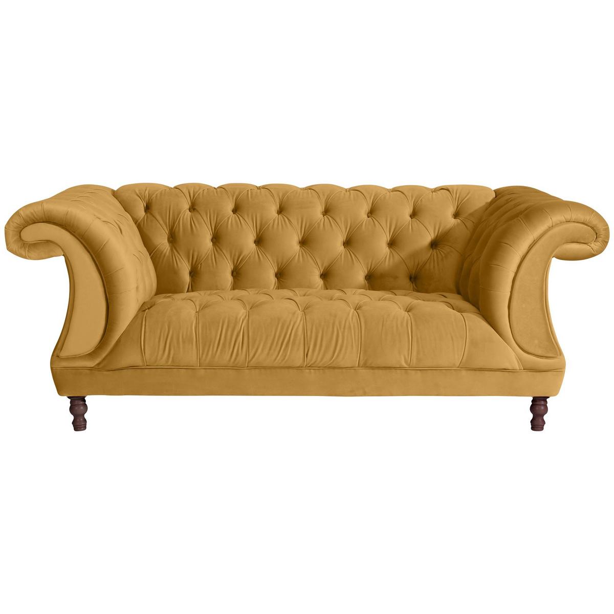 CHESTERFIELD Sofa 2-Sitzer Kaylin Samtvelours mais - Currygelb, Kunststoff (200/80/100cm) - 58aufmkessel