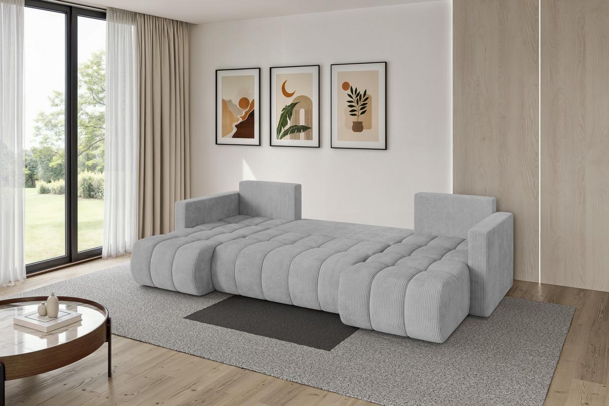 WOHNLANDSCHAFT mit Schlaffunktion und Bettkasten GARD-U 300x146x85 Grau Cord - Schwarz/Grau, Holzwerkstoff/Kunststoff (300/85/146cm) - ALTDECOR