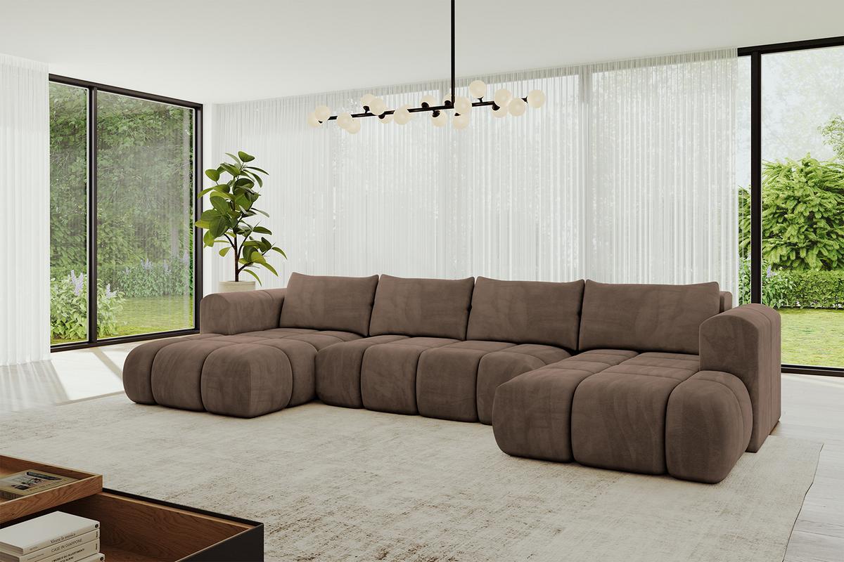 WOHNLANDSCHAFT CLOUD-U 405x185x90 Braun Velours - Braun, Holzwerkstoff/Kunststoff (405/90/185cm) - ALTDECOR