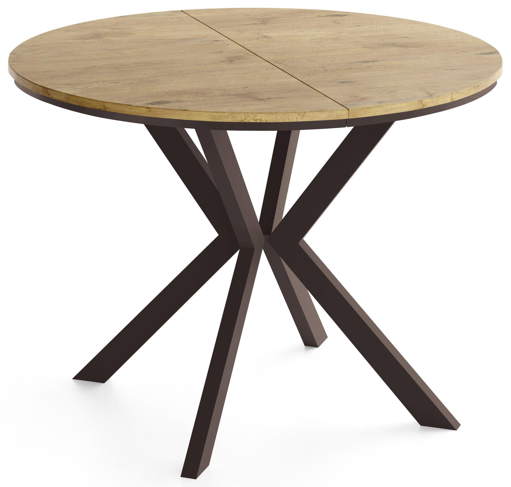 ESSTISCH Valio rund oval ausziehbar verlängerbar mit braunen Metallbeinen, Eiche Hellbraun 100-140/100/76 cm - Eichefarben/Braun, Holzwerkstoff/Metall (100/140/76cm) - WFL GROUP