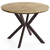 ESSTISCH Valio rund oval ausziehbar verlängerbar mit braunen Metallbeinen, Eiche Hellbraun 100-140/100/76 cm - Eichefarben/Braun, Holzwerkstoff/Metall (100/140/76cm) - WFL GROUP
