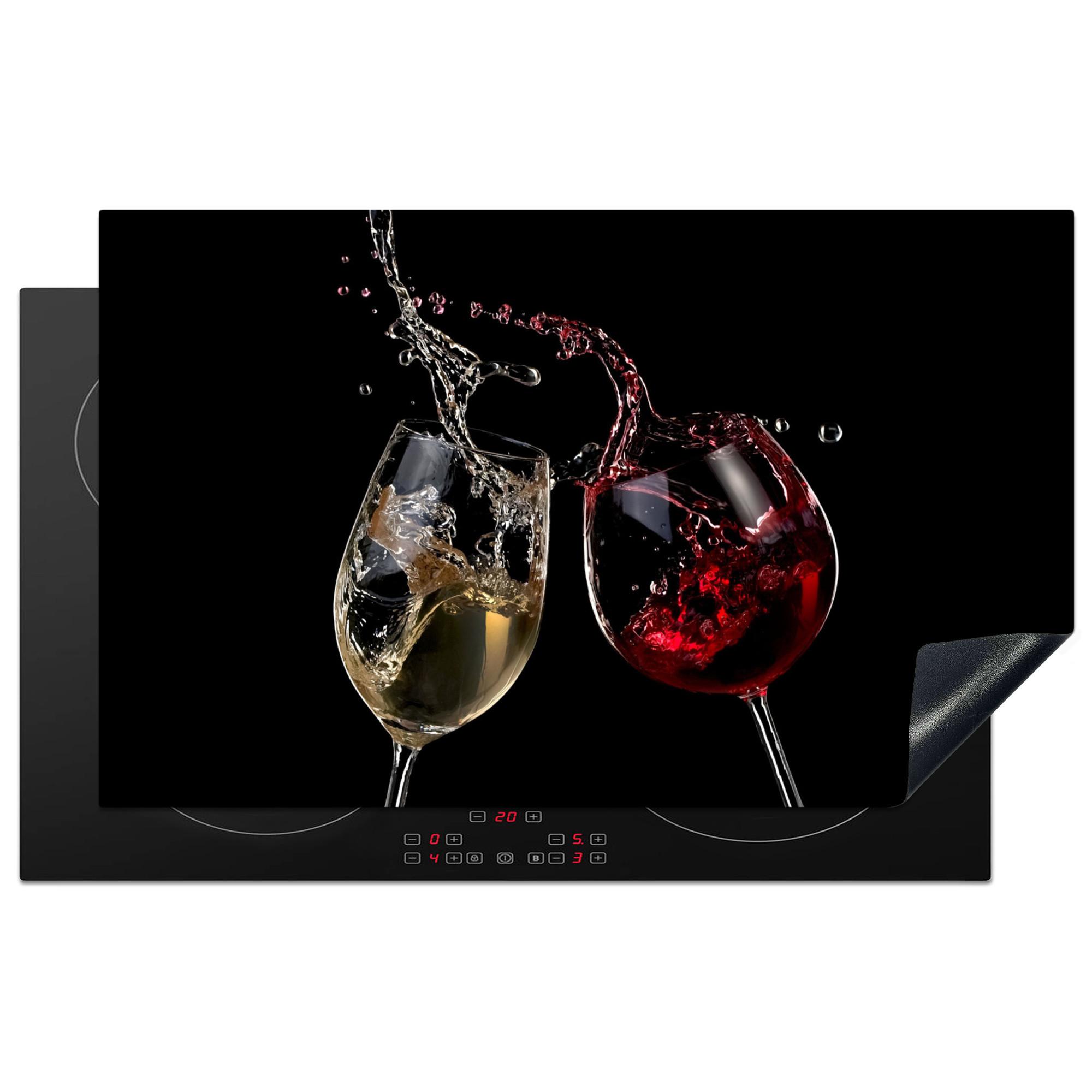 HERDABDECKPLATTE Rotwein - Weißwein - Glas - Schwarz Ceranfeldabdeckung 85x52 cm - Weinrot, Kunststoff (85/52/0.2cm) - MuchoWow