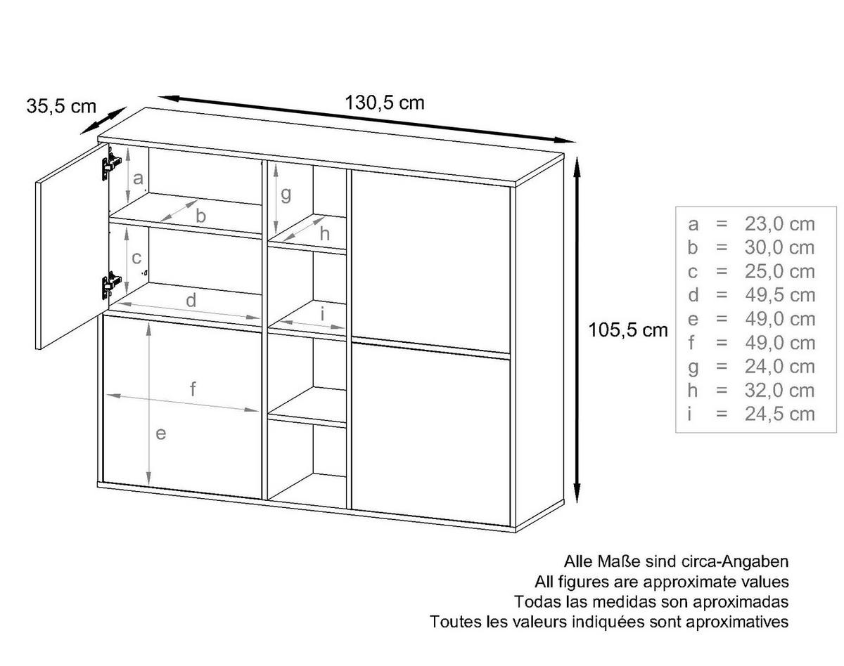 HIGHBOARD Cuba Türen in Avola-Anthrazit - Anthrazit, Holzwerkstoff (130.5/105.5/35.5cm) - Vladon