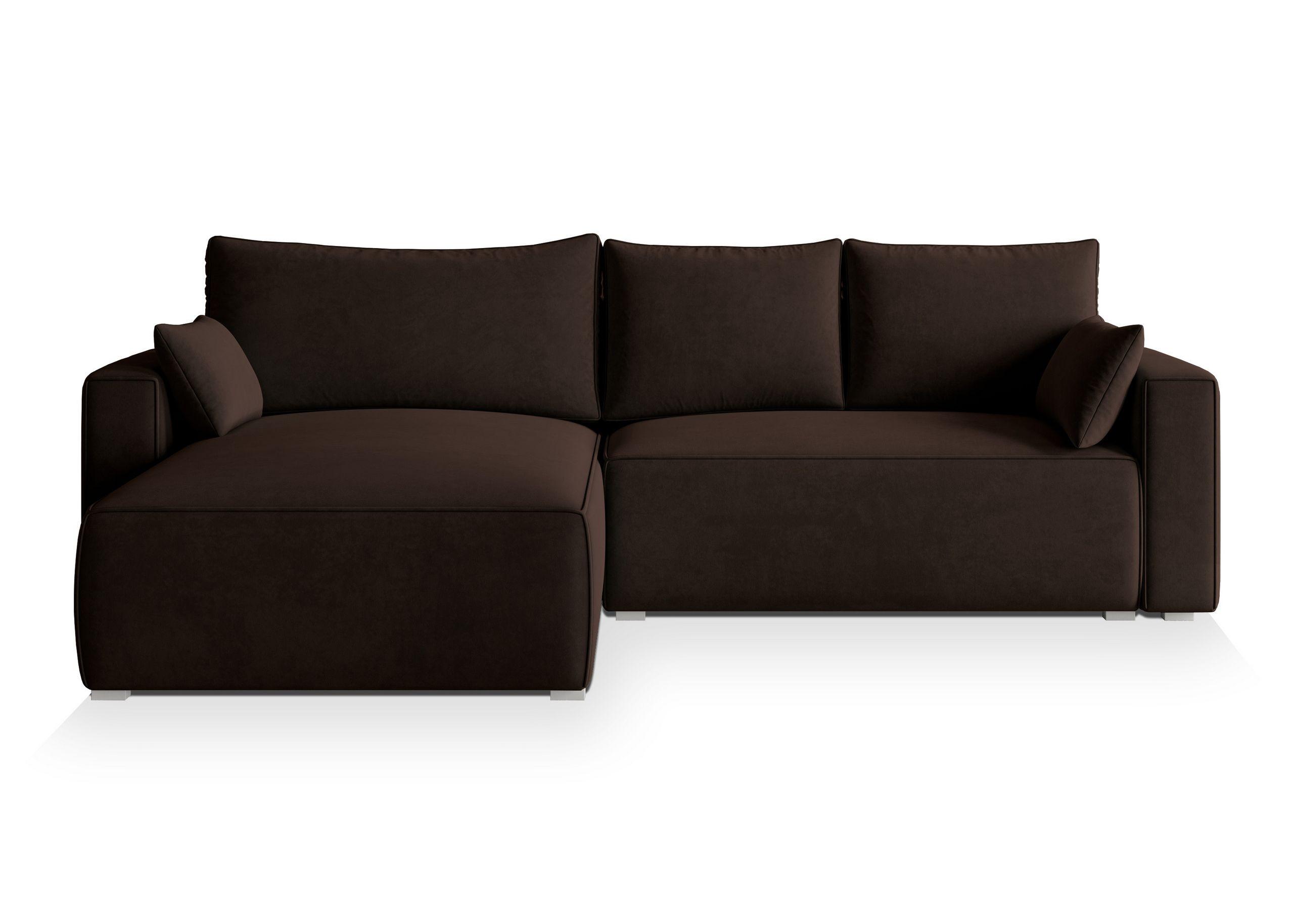 ECKSOFA FORIL Braun Velours-Stoff mit Schlaffunktion - Braun/Grau, Holz/Kunststoff (265/178cm) - MASSENO