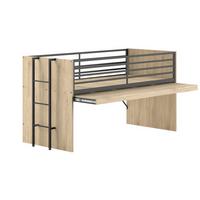 HALBHOCHBETT 90x200 Keelia Eiche Melamin mit Schreibtisch - Eichefarben, Kunststoff (90/200cm) - 58aufmkessel