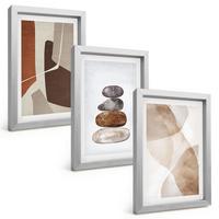 BILDER SET 3er Set - 20x30 cm Silberner Rahmen - Moderne abstrakte Malerei - Silberfarben, Kunststoff (20/30cm) - TULUP