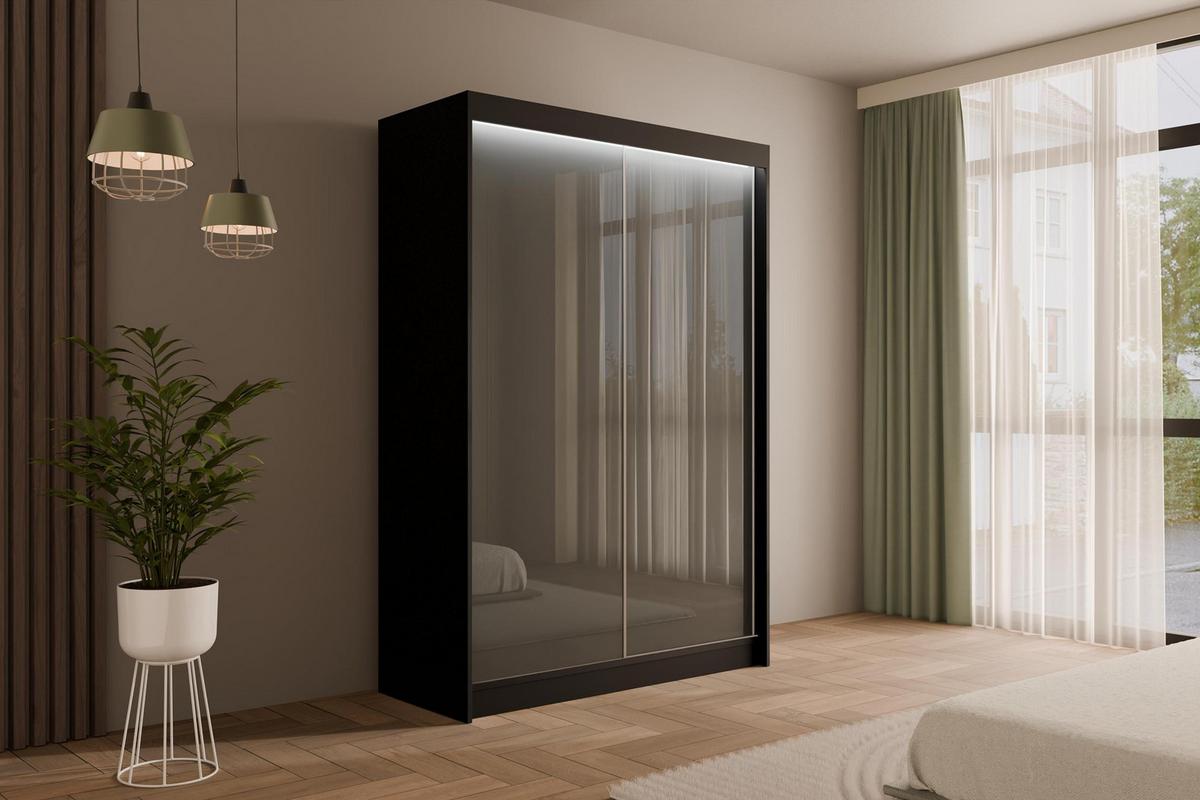 KLEIDERSCHRANK PEKA mit LED - 120 cm - Schwarz|Grau - Schwarz/Grau, Holzwerkstoff (120/215/61cm) - ALTDECOR