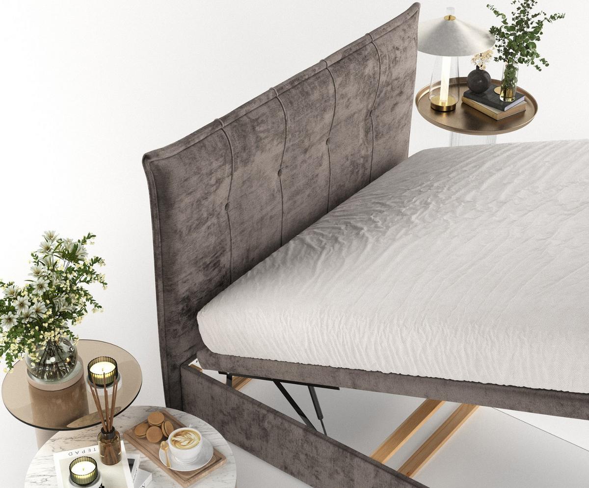 POLSTERBETT Liano mit Stauraum 140/200 cm Braun im Lotta Stoff - Schwarz/Braun, Holz/Holzwerkstoff (140/200cm) - AltaBeds