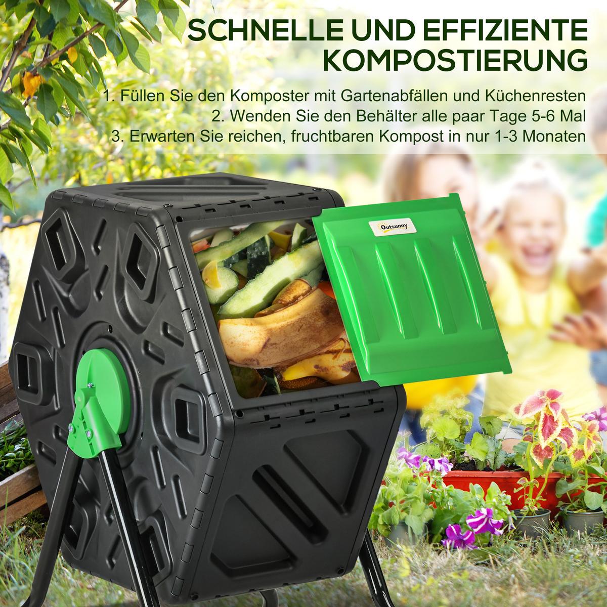 KOMPOSTER aus Kunststoff, 60 Liter - Schwarz, Metall (49/77/60cm) - Outsunny