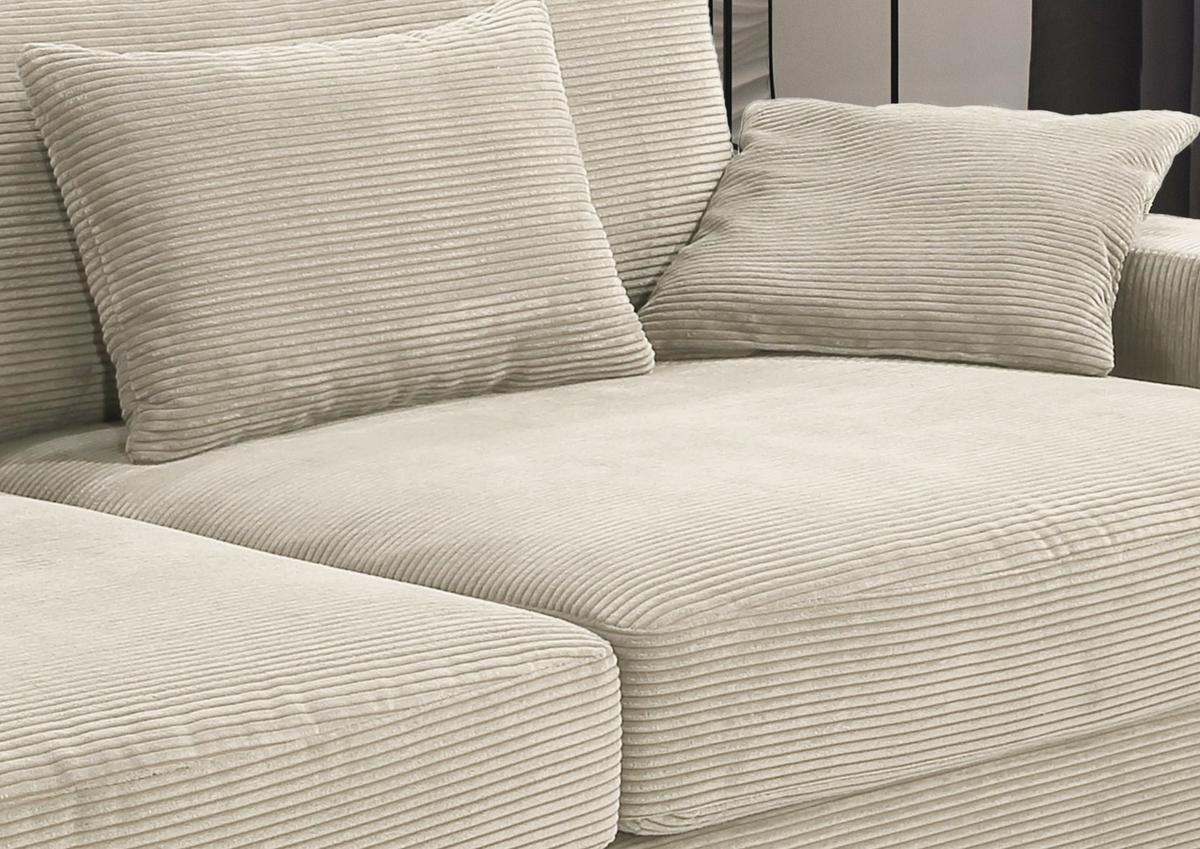 BIG-SOFA mit Federkern B290/T135/H90 cm extratief, Liegefläche 122x240 cm, Cord Beige Grau / 15251 - Greige/Schwarz, Kunststoff/Textil (290/90/135cm) - luma-home