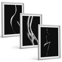 BILDER SET 3er Set - 40x60 cm Silberner Rahmen - Schwarz-weiße weibliche Silhouetten - Silberfarben, Kunststoff (40/60cm) - TULUP