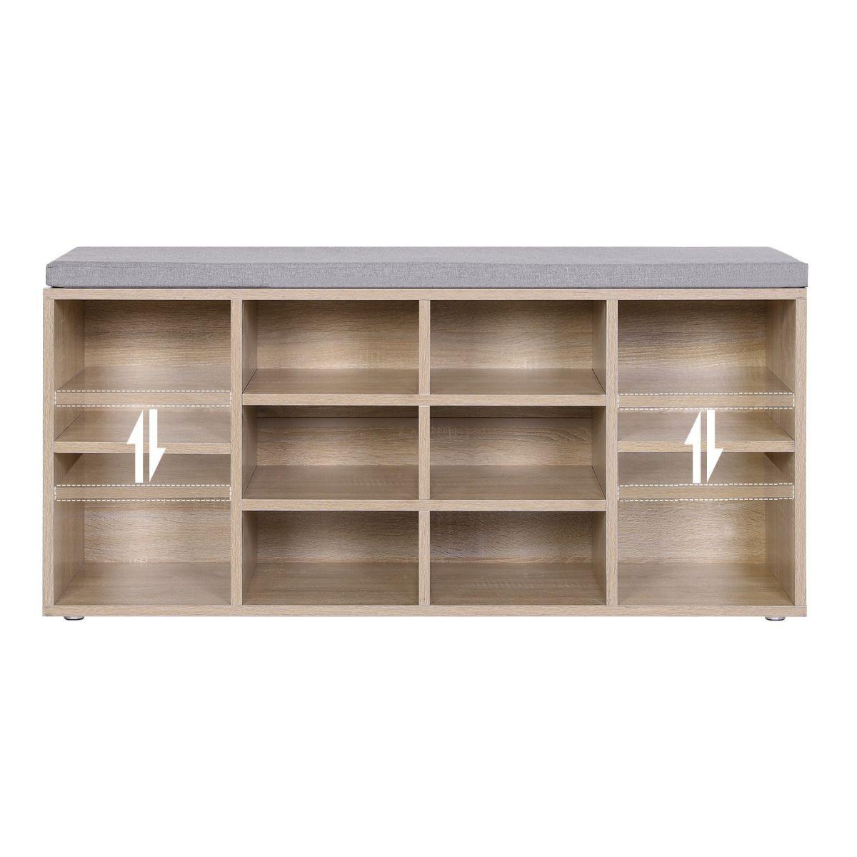 SCHUHBANK mit 10 Nischen Holzdekor - L104 cm - Grau, Holzwerkstoff (117.5/48/30cm) - Calicosy