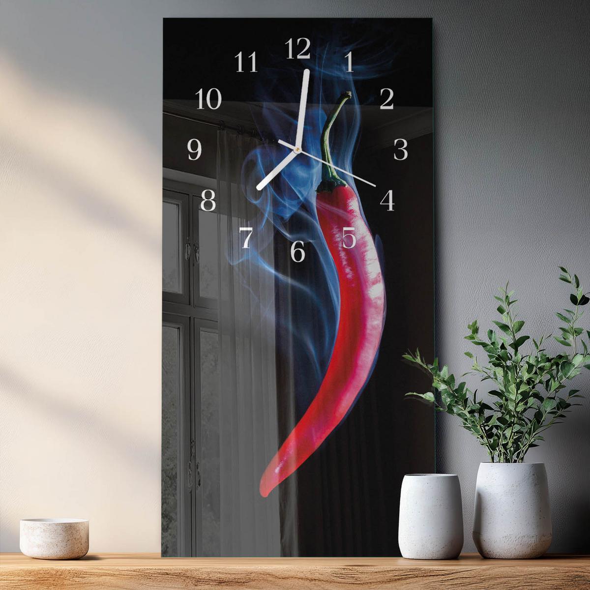 WANDUHR aus Glas 30x60 cm - Pfeffer - Multicolor, Glas (30/60/0.4cm) - TULUP