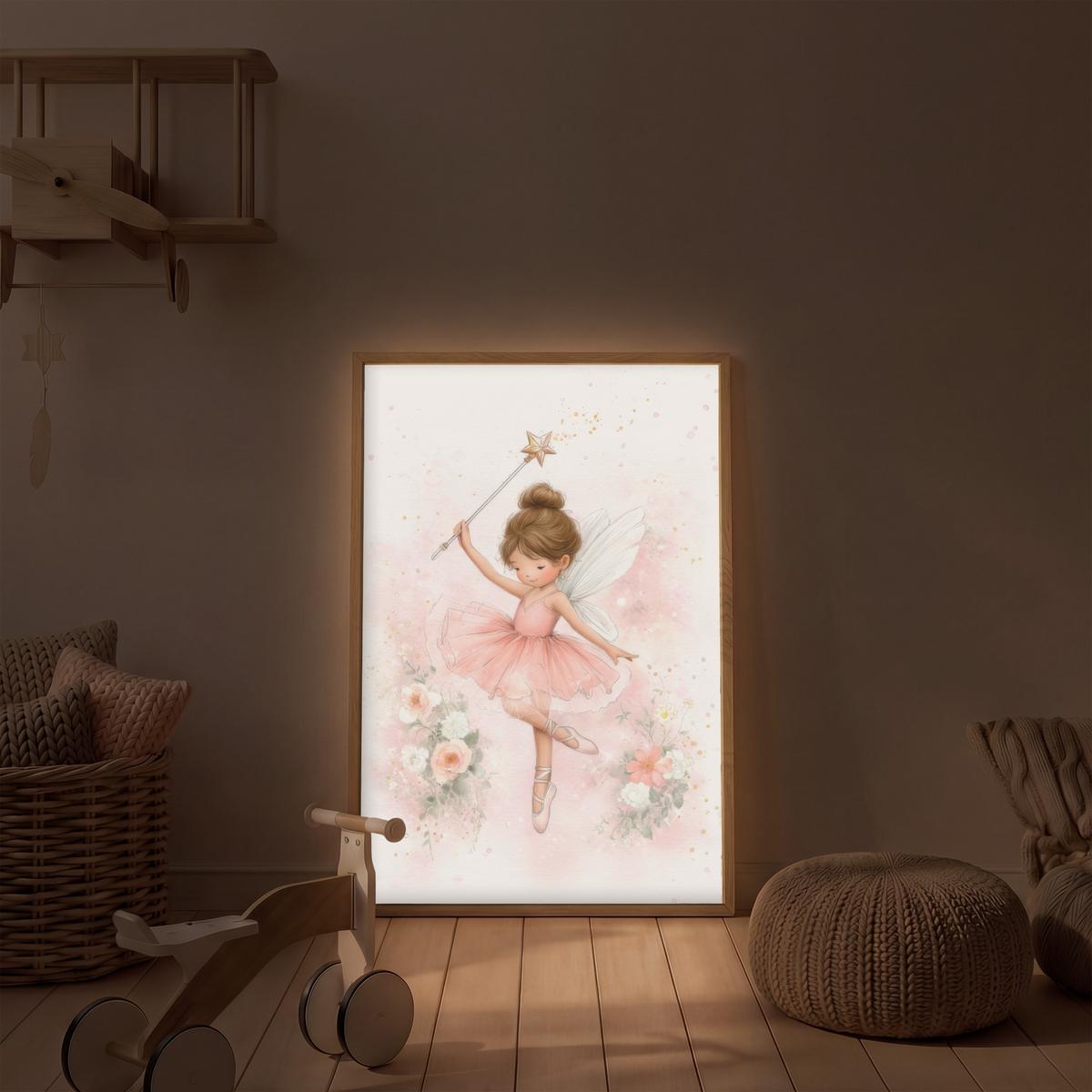 NACHTTISCHLAMPE MIT AKKU Ballerina - Fee - Blumen - Rosa 60x90 cm - Rosa, Holzwerkstoff (8/60/90cm) - OnlyWow