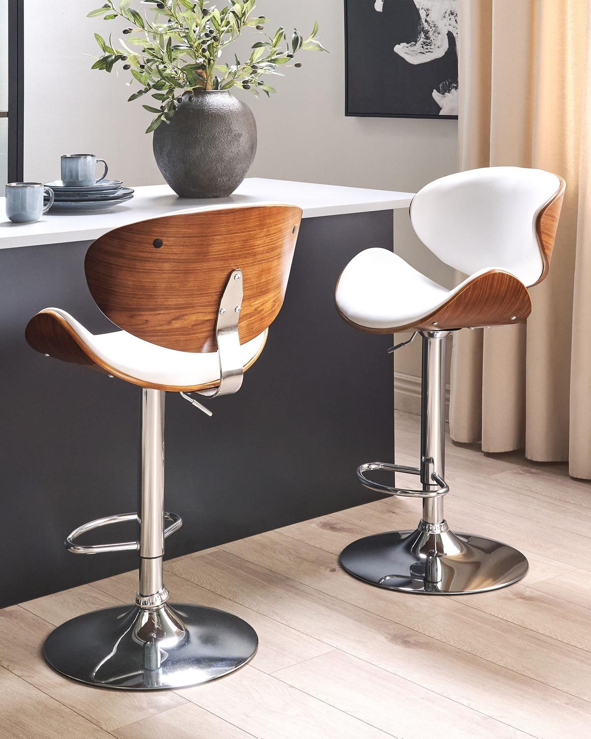 BARSTUHL 2er-Set Kunstleder drehbar Weiß Rotterdam - Weiß, Kunststoff (52/93/45cm) - Beliani