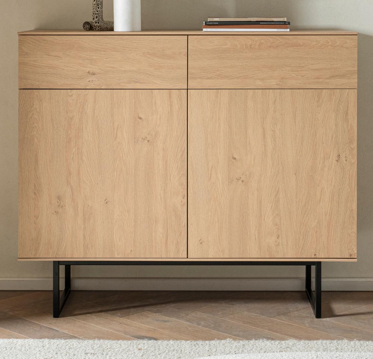 SIDEBOARD Stone Eiche, Kommode 115 x 98 cm, mit Push-to-Open - Eichefarben/Schwarz, Holzwerkstoff/Metall (115/98/40cm) - Furn.Design