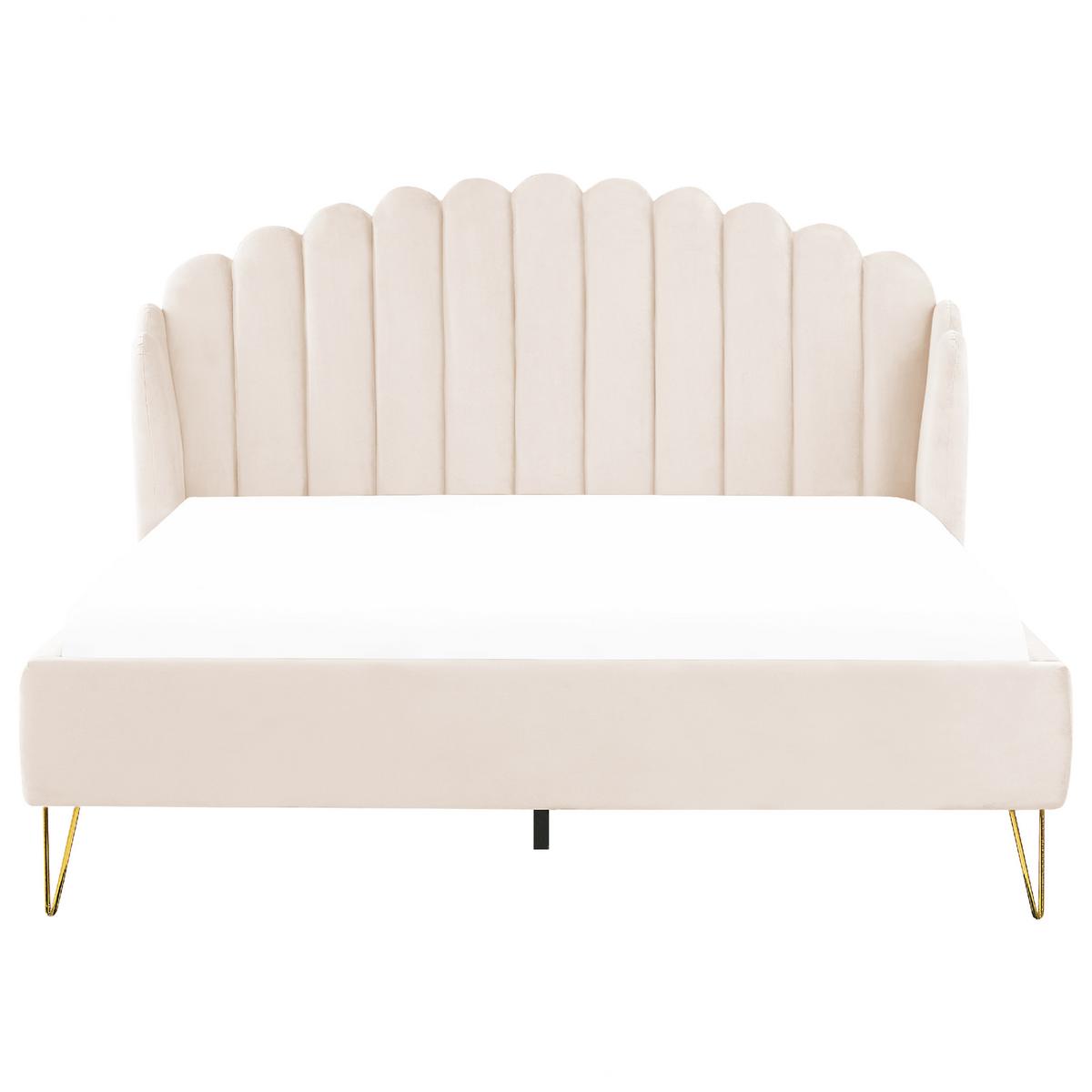 SAMTBETT 180/200cm Helles Beige Ambillou - Beige, Textil (180/200cm) - Beliani