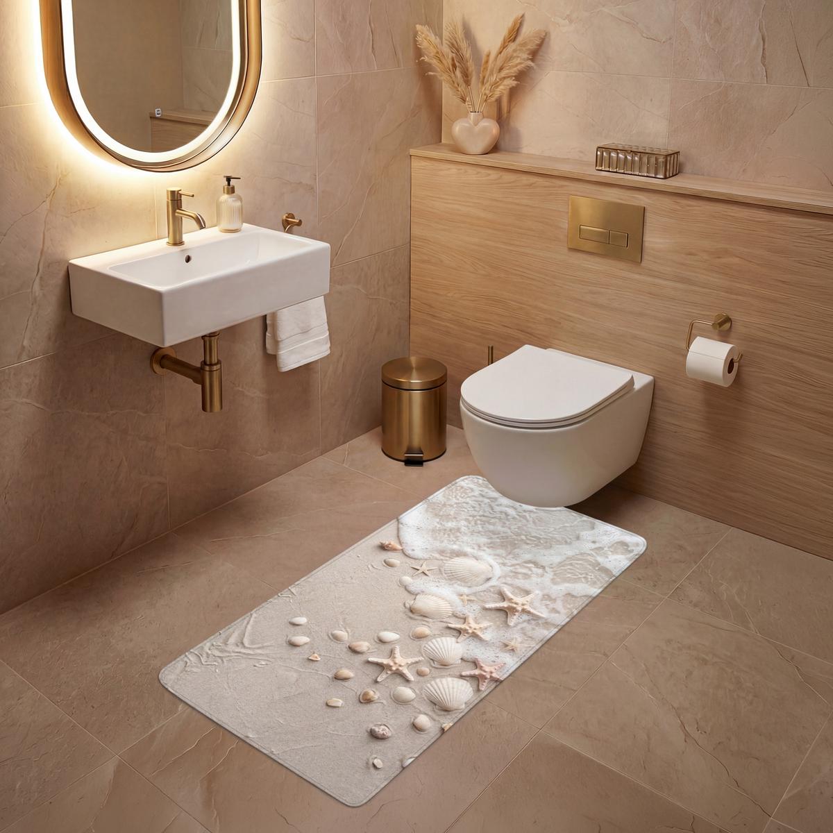 WC-VORLEGER Muscheln - Seesterne - Strand Toilettenvorleger 60x120 cm - Sandfarben, Textil (60/1cm) - OnlyWow