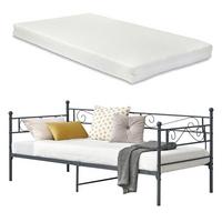 TAGESBETT Kerava mit Matratze - Dunkelgrau, Textil/Metall (90/200cm) - [en.casa]