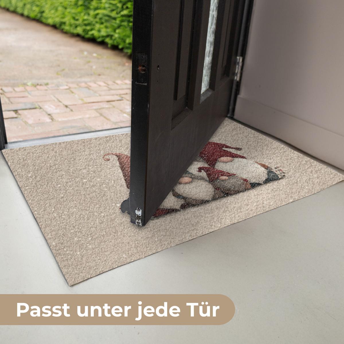 FUSSMATTE Wichtel - Weihnachten - Schnee - Zipfelmützen Türmatte 60x40 cm - Beige, Kunststoff (60/0.4cm) - MuchoWow