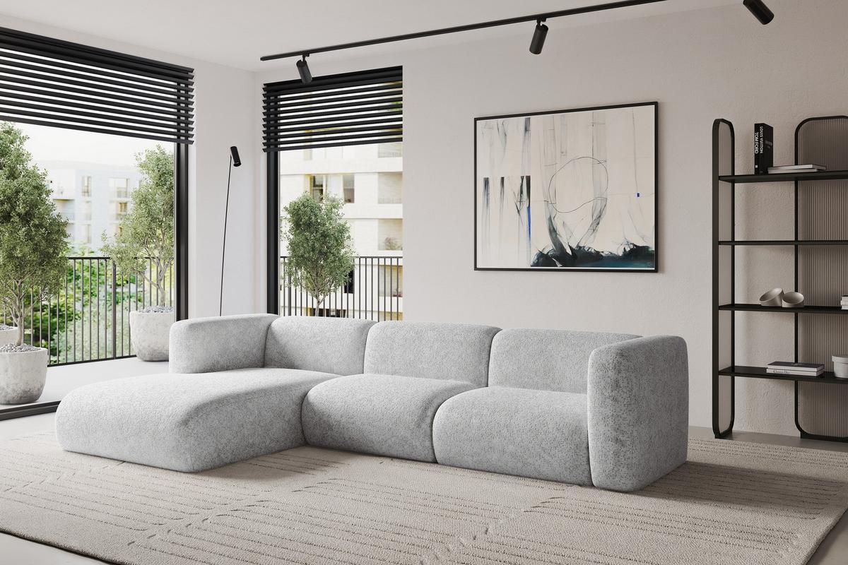 ECKSOFA Ottomane Links MIRA-L1 227x179x89 Grau Velours - Schwarz/Grau, Holzwerkstoff/Kunststoff (227/179cm) - ALTDECOR