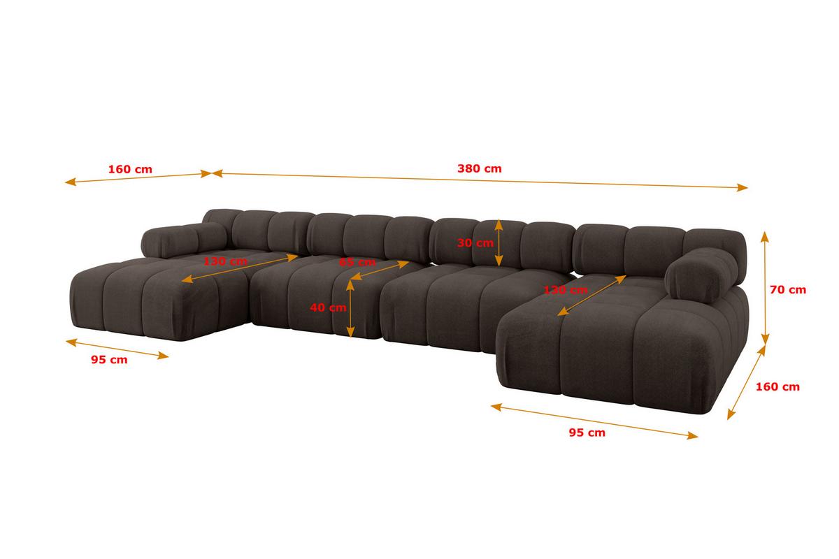 WOHNLANDSCHAFT modulares Sofa Tesso-U2 - 380x160x70 cm Braun Velours - Braun, Holzwerkstoff/Textil (380/70/160cm) - ALTDECOR