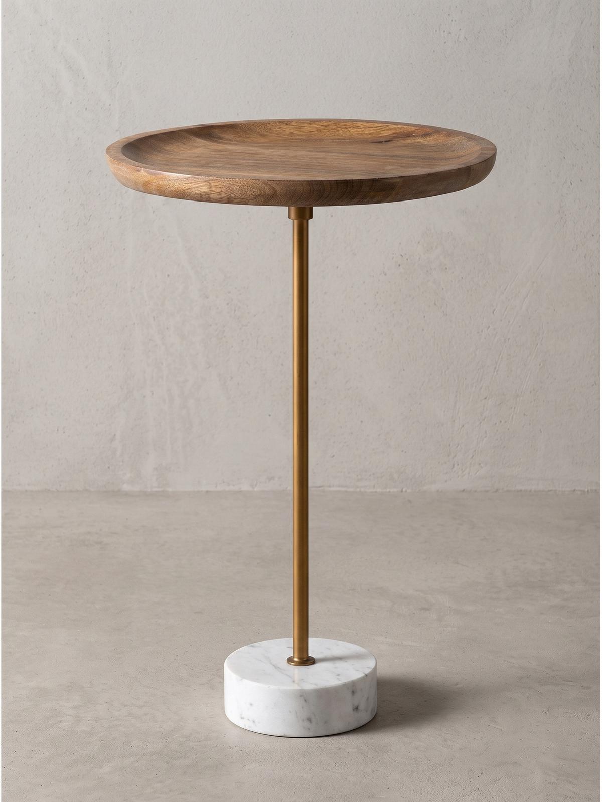 BEISTELLTISCH DURANCE, Mango Massivholz, Weiß-Mango, Ø 40 x 55 cm - Goldfarben/Braun, Holz (40/40/55cm) - KADIMA DESIGN