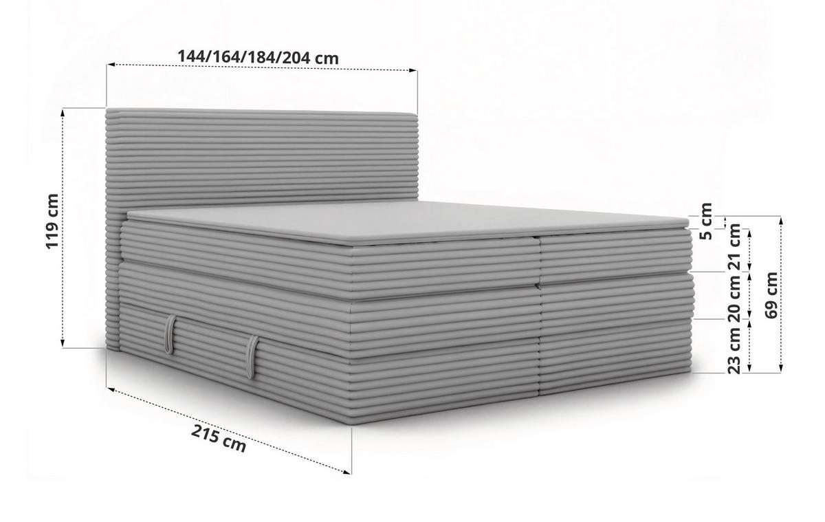 BOXSPRINGBETT TILION KING 140/200 - Hellbraun Cord - Topper Visco - H4 - Hellbraun/Schwarz, Kunststoff/Textil (140/200cm) - MKS