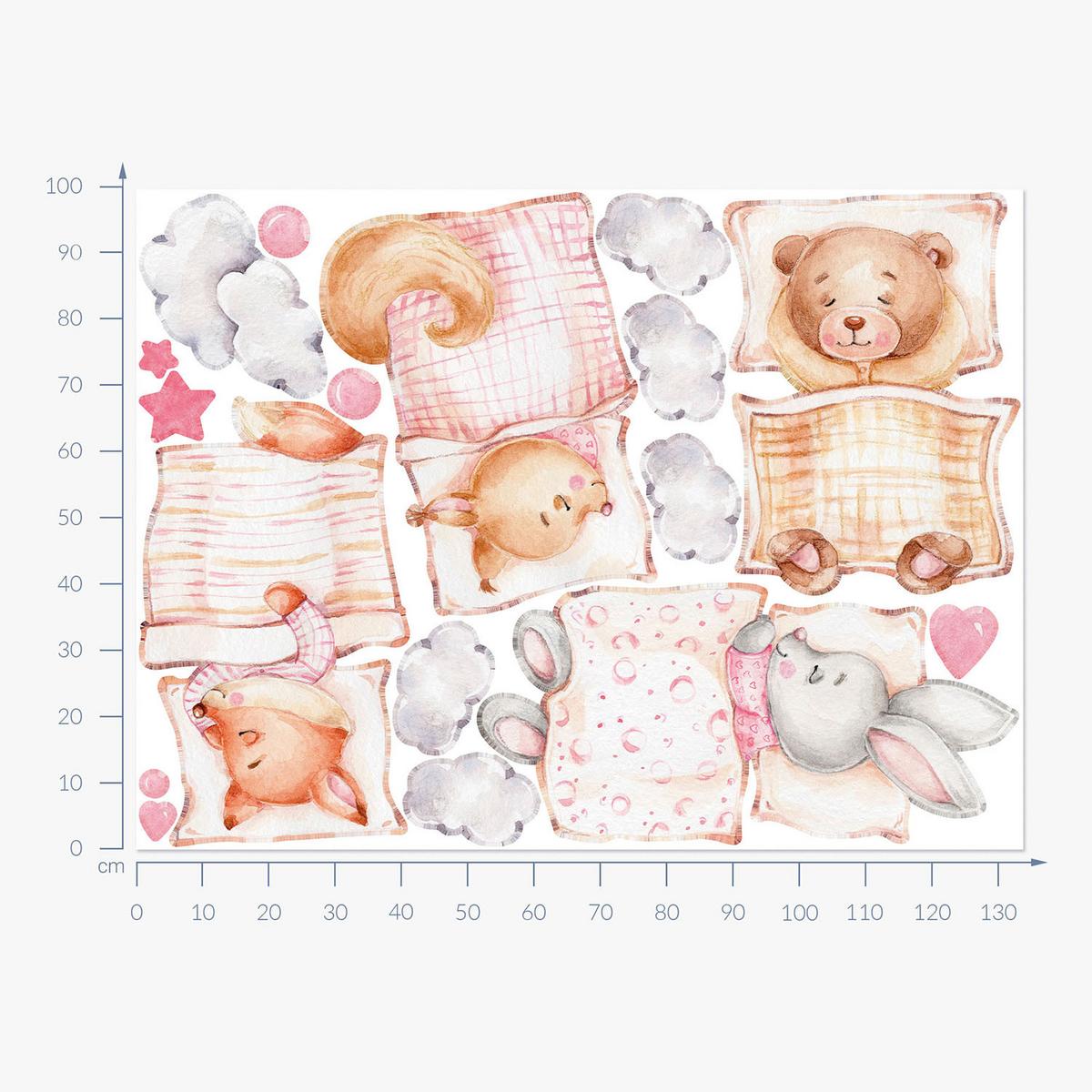 WANDAUFKLEBER 100x135cm - Schlafende Tiere - Multicolor, Kunststoff (100/135/0.1cm) - Wallfluent