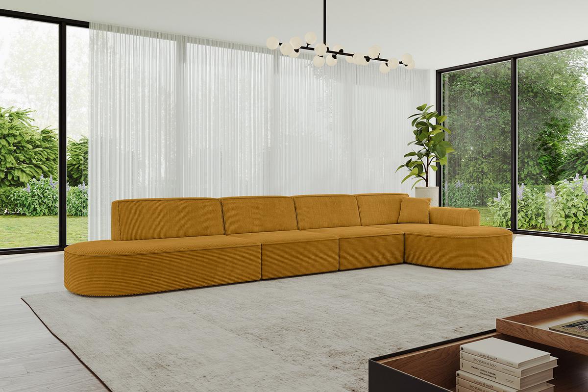 ECKSOFA Ottomane Rechts MARI-L3 - 413x171x79 cm Senfgelb Cord - Gelb/Schwarz, Holzwerkstoff/Kunststoff (171/413cm) - ALTDECOR