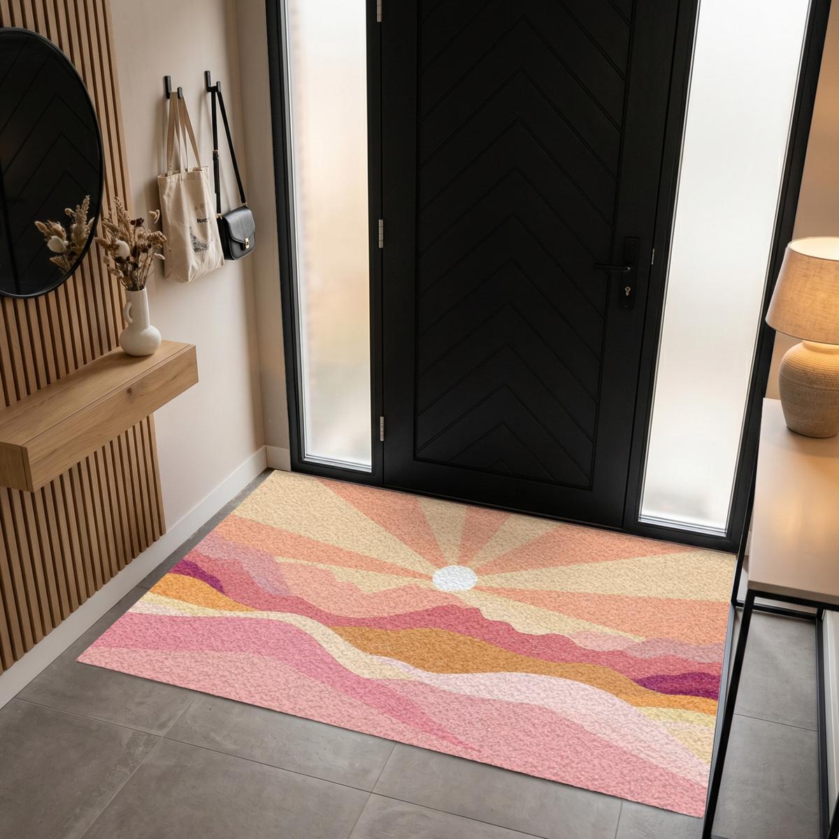 FUSSMATTE Berge - Abstrakt - Sonnenstrahlen - Rosa Sauberlaufmatte 180x120 cm - Rosa, Kunststoff (180/0.4cm) - MuchoWow