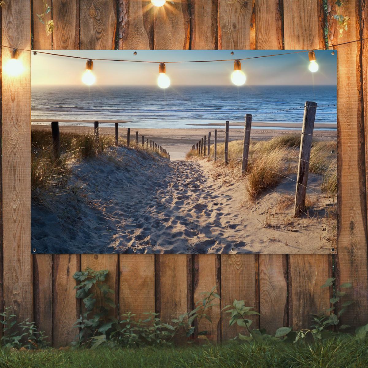 GARTENPOSTER Strand - Meer - Niederlande - Dünen - Sonne Poster für draußen 180x120 cm - Sandfarben, Kunststoff (180/120/0.2cm) - OnlyWow