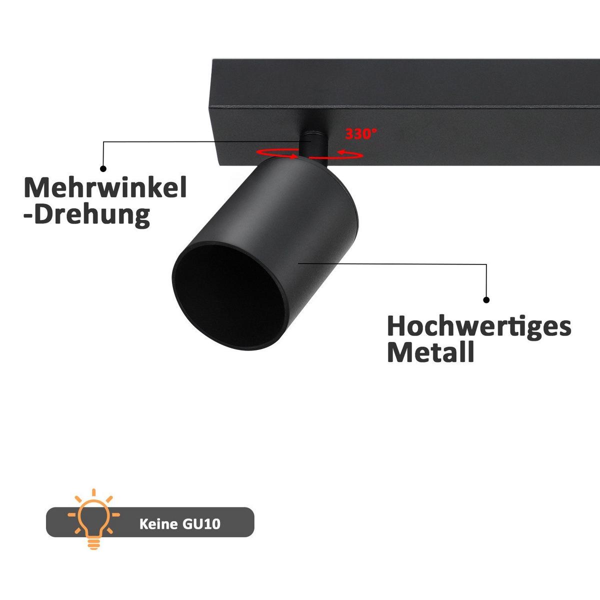 DECKENSTRAHLER Glanz 3-flammig 42/6/10 cm - Schwarz, Metall (42/6/10cm) - Nettlife