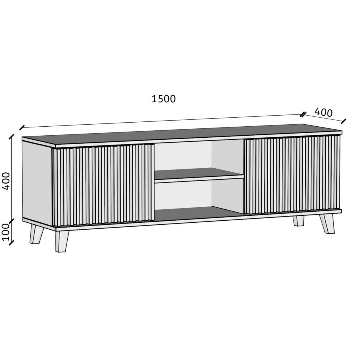 LOWBOARD Home mit 2 Türen und Lamellen, ohne Griffe, eiche Artisan - Schwarz/Eiche Artisan, Holzwerkstoff (150/50/40cm) - Beautysofa