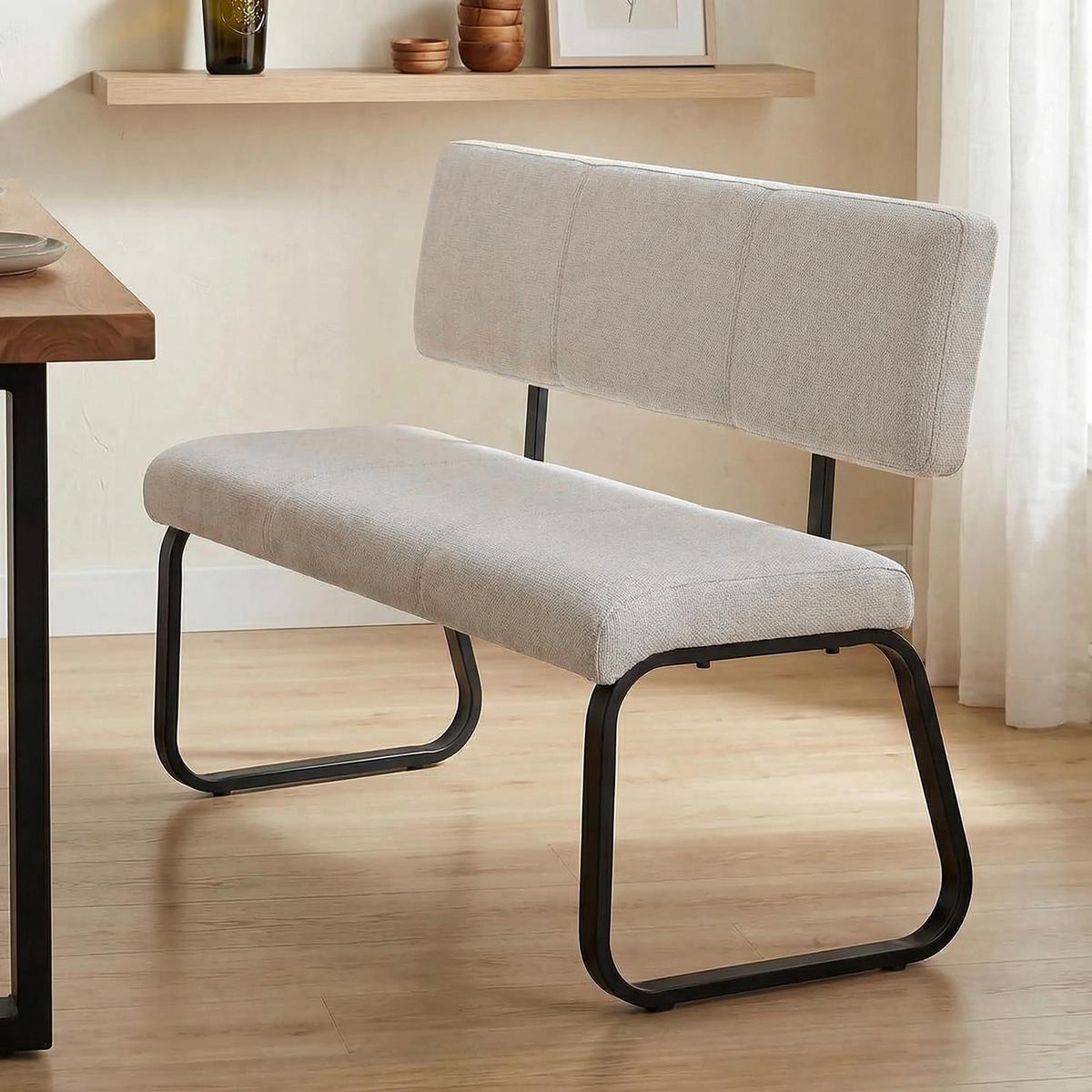 ESSZIMMERBANK VILAS cremeweiß - Creme, Textil/Metall (135/87/56cm) - IDIMEX