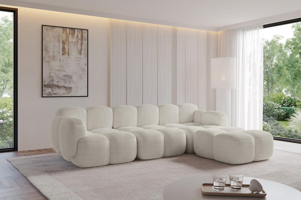 ECKSOFA modulares Sofa Rechts Miko-L2 302x205x75 Creme Cord - Schwarz/Mokka, Holzwerkstoff/Kunststoff (302/205cm) - ALTDECOR
