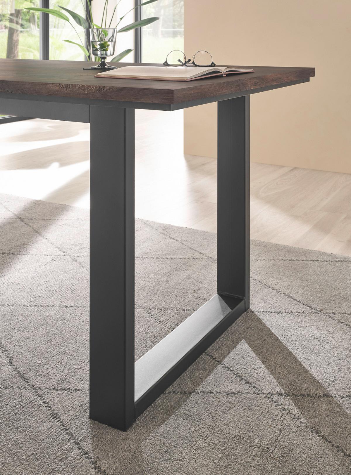 ESSZIMMER-SET Thermo Eiche, grau, Speisezimmer 4-teilig mit Soft-Close - Eichefarben/Schwarz, Glas/Holzwerkstoff (200/200/81cm) - Furn.Design