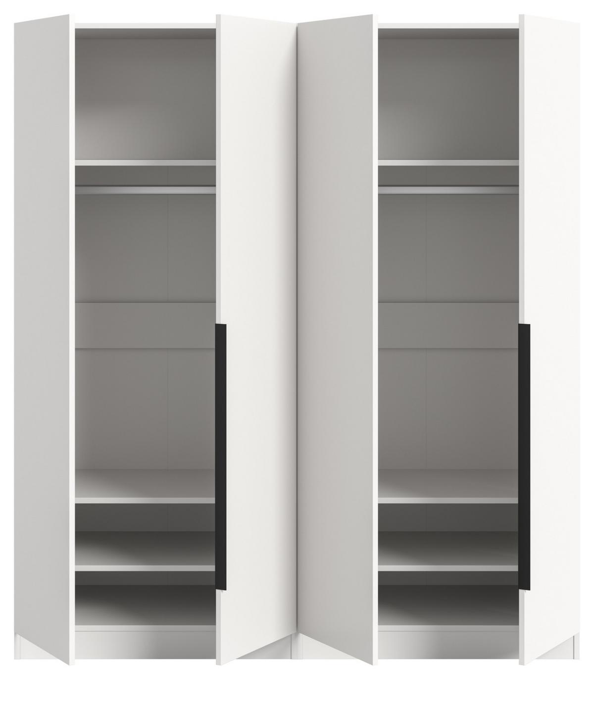 KLEIDERSCHRANK weiß 4-türig 160 x 181 cm, Drehtürenschrank mit Kleiderstange - Schwarz/Weiß, Holzwerkstoff/Kunststoff (160/181/52cm) - Inn.Furn