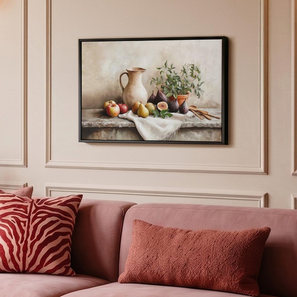 LEINWAND Bilder mit Rahmen - Obst - Kräuter - Ländlich - 60x40 - Naturfarben, Textil (60/40cm) - MuchoWow