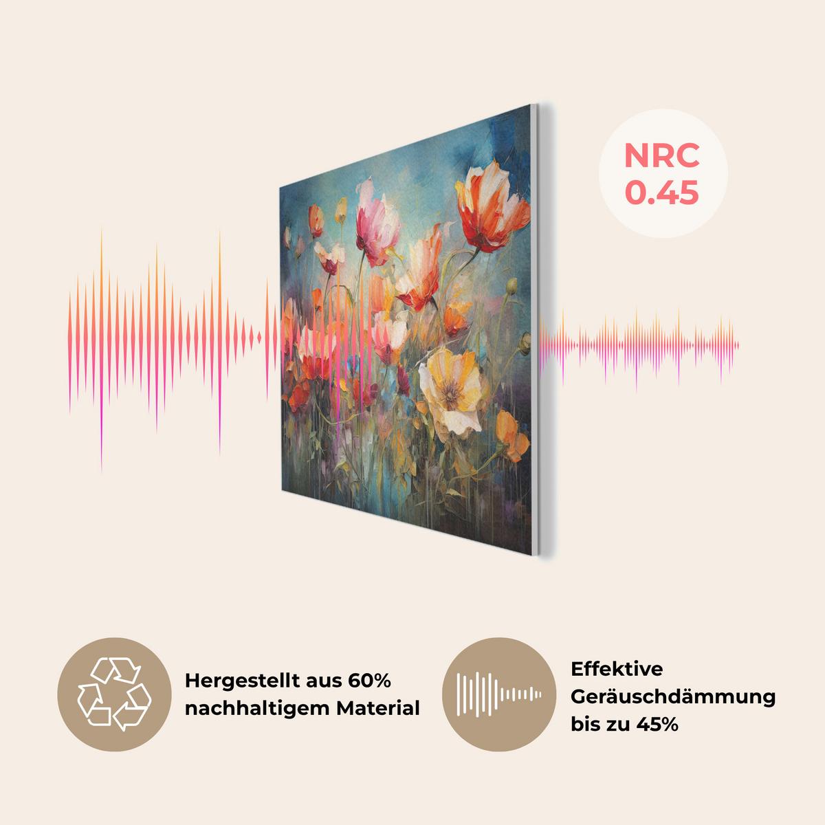 AKUSTIKBILD Blumen - Aquarell - Kunst - Botanisch - Natur Wanddeko 70x50 cm - Orange, Kunststoff (70/50/0.9cm) - MuchoWow