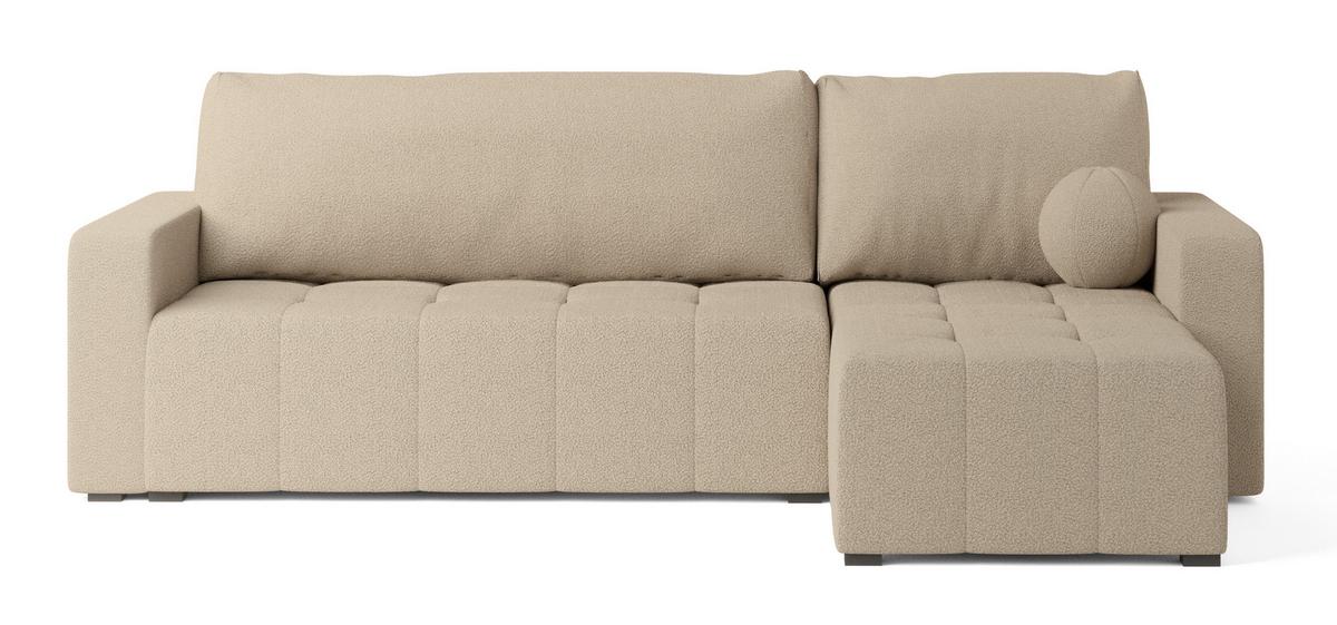 ECKSOFA VOLIRA Beige Boucle-Stoff mit Schlaffunktion - Beige, Holz (230/143cm) - MASSENO