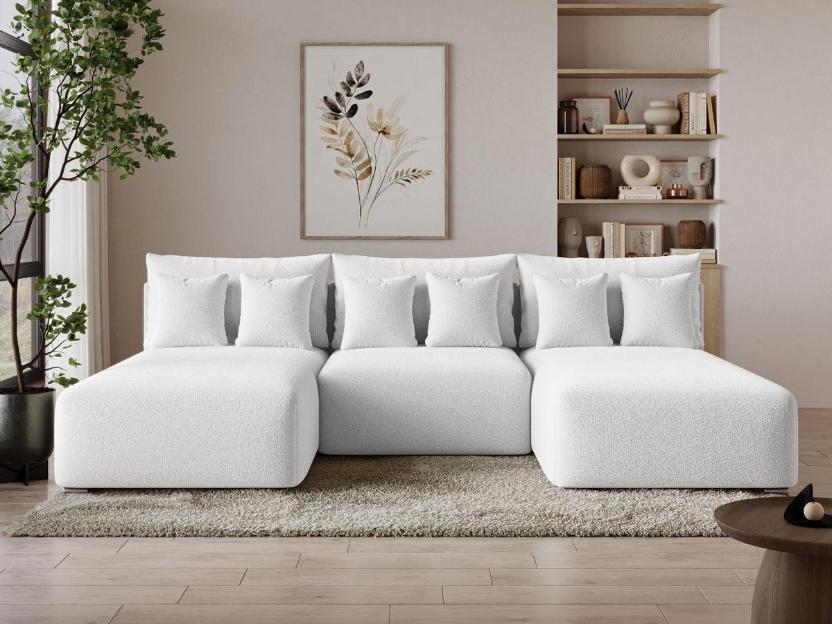 ECKSOFA Ronni U Bouclé-Stoff Weiß - Weiß, Holz/Textil (300/190cm) - Graingold