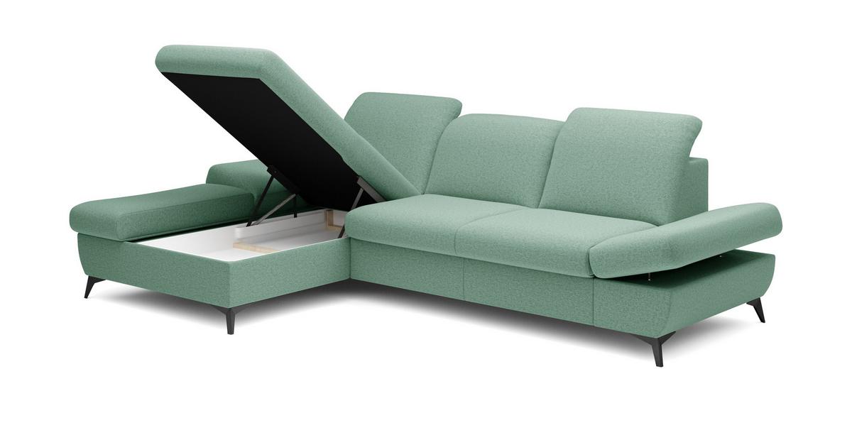 ECKSOFA FELICE L-S Grün Geflochtener Stoff mit Schlaffunktion - Salbeigrün, Holz (284/166cm) - MASSENO