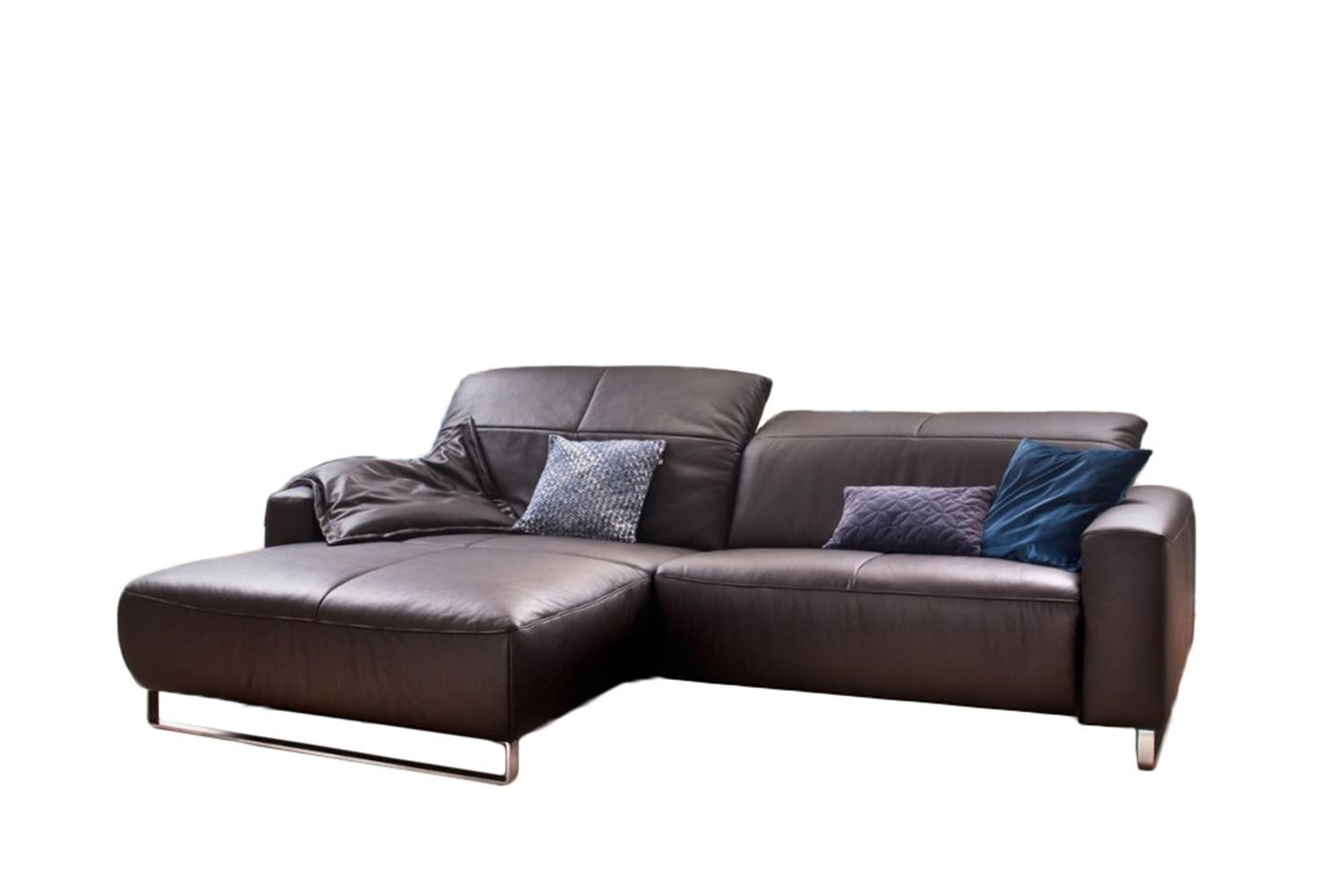 ECKSOFA MIT SITZTIEFENVERSTELLUNG YORK Dunkelbraun Leder Relaxfunktion - Dunkelbraun/Silberfarben, Leder (284/180cm) - KAWOLA
